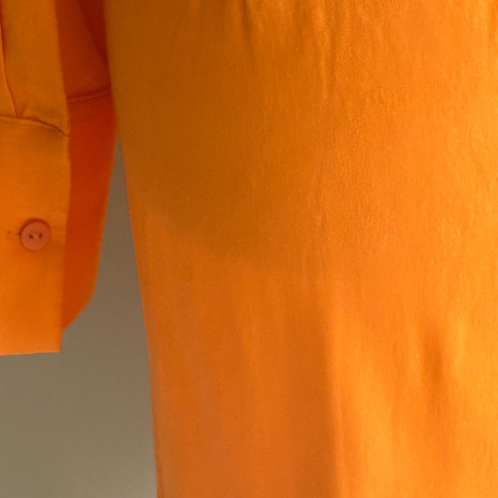 NWT Zara Orange twist satin shirt dress. Size Small. Long sleeves, deep v neck. - Picture 7 of 16